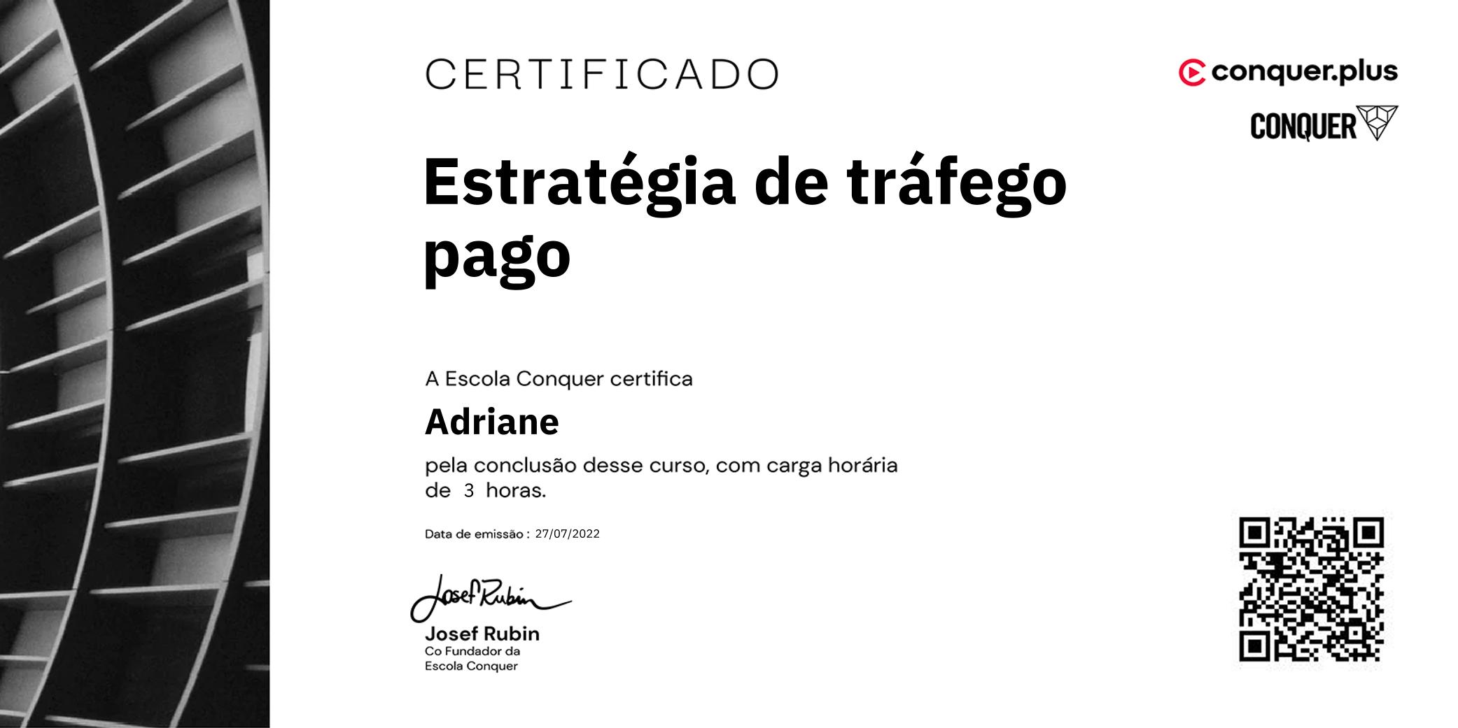Certificado de Estratégia de tráfego pago
